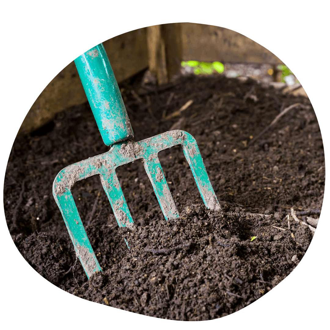 Garden fork in soil